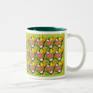 Pumpkins, Soup and Striped Background Two-Tone Coffee Mug