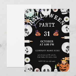 Pumpkins   Spider Web Halloween Office Party Black Invitation