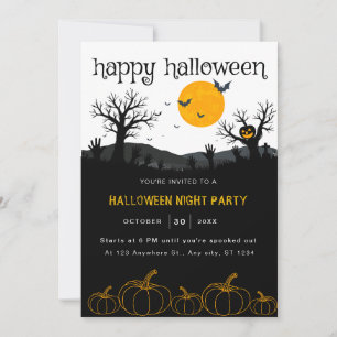 Pumpkins Spooky Trees Orange Black Halloween Party Invitation