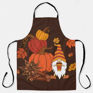 Pumpkins, star anise, cinnamon sticks, autumn leav apron