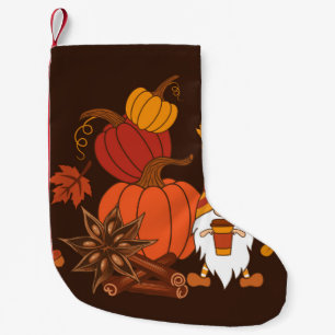 Pumpkins, star anise, cinnamon sticks, autumn leav small christmas stocking