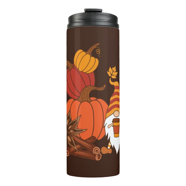 Pumpkins, star anise, cinnamon sticks, autumn leav thermal tumbler (Front)