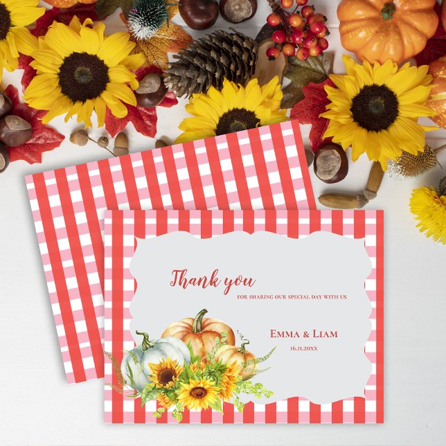Pumpkins Sunflowers Autumn Fall Wedding Thank You Postcard (Pumpkins Sunflowers Autumn Fall Wedding Thank You Postcard)