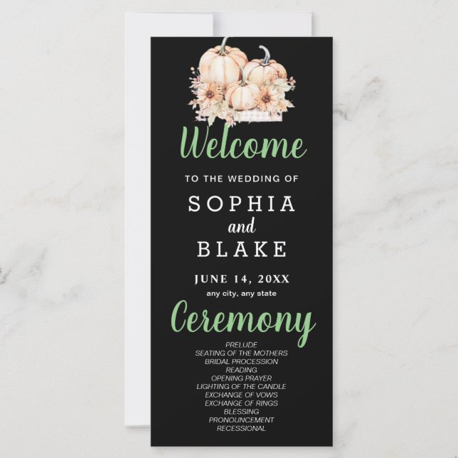 Pumpkins & Sunflowers Fall Black Wedding Program (Front)