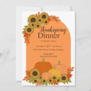 Pumpkins & Sunflowers Fall Foliage Thanksgiving Invitation