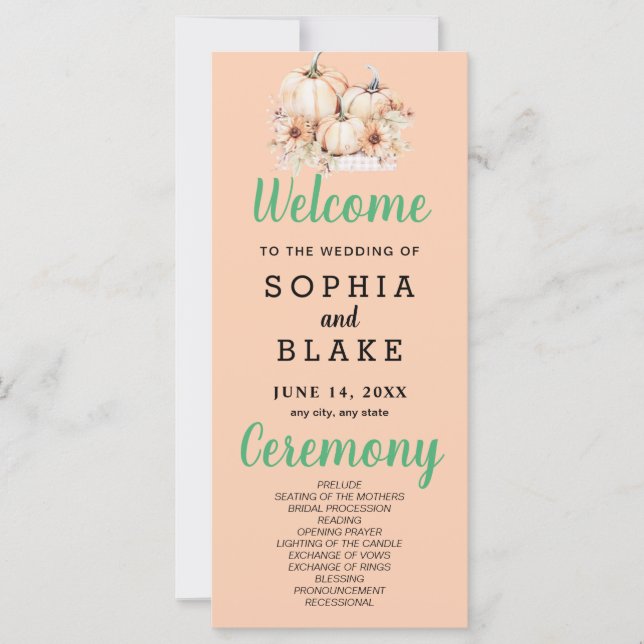 Pumpkins & Sunflowers Fall Orange Wedding Program (Front)