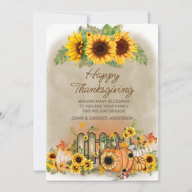 Pumpkins Sunflowers Picket Fences Thanksgiving  (Front)