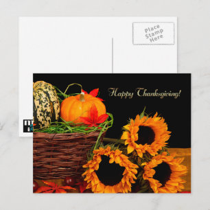 Pumpkins & Sunflowers Thanksgiving Holiday Postcard