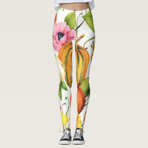 Pumpkins Sunflowers: Watercolor Pattern Design Leggings