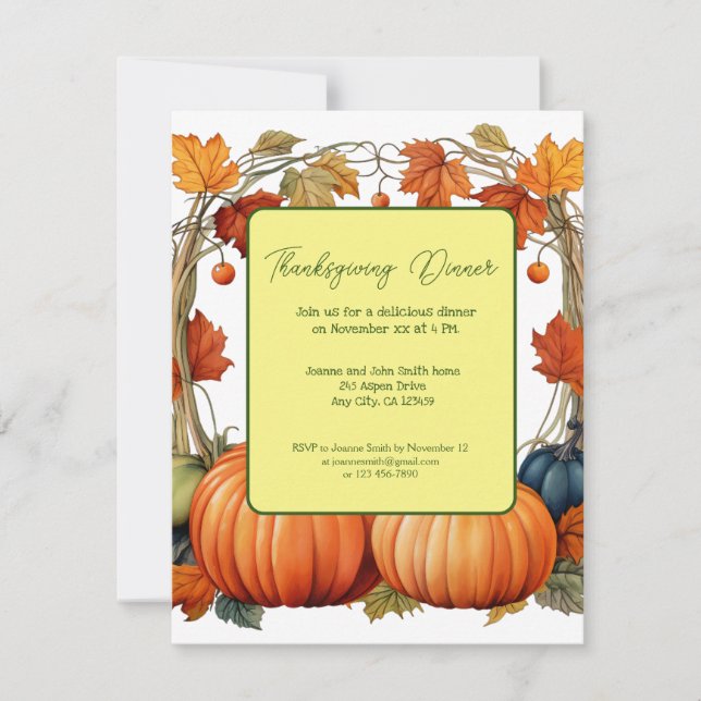 Pumpkins Thanksgiving Day Dinner Invitation (Front)