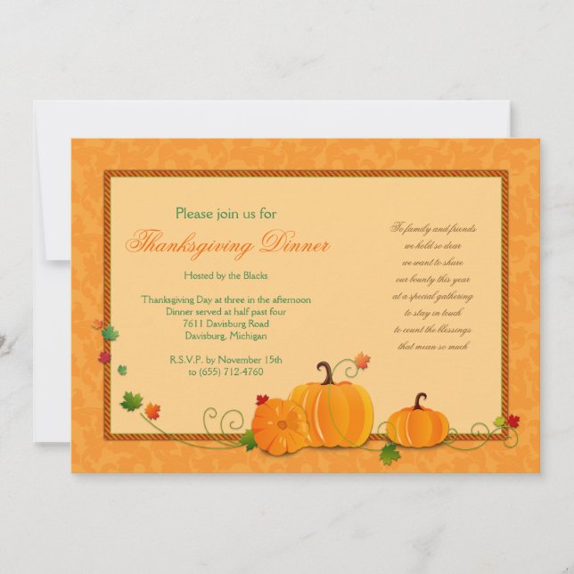 Pumpkins Thanksgiving Dinner Party Invitation (Front)