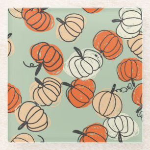 Pumpkins: Thanksgiving seamless pattern. Glass Coaster