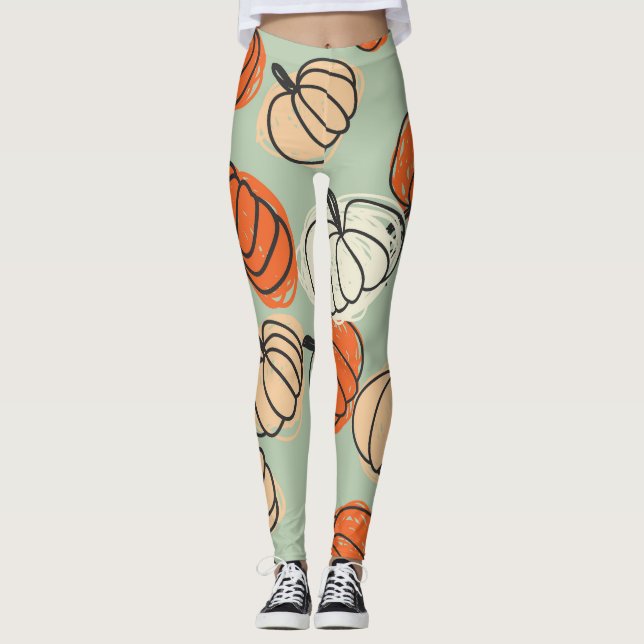 Pumpkins: Thanksgiving seamless pattern. Leggings (Front)