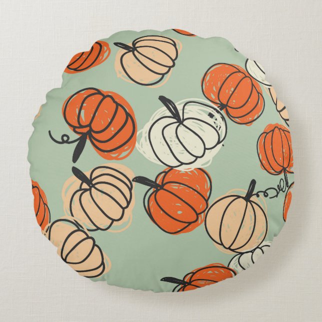 Pumpkins: Thanksgiving seamless pattern. Round Cushion (Front)