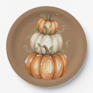 Pumpkins Thanksgiving Watercolor Paper Plate