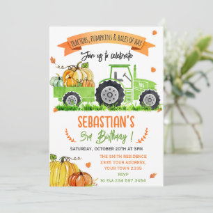 Pumpkins Tractor Truck Birthday Party Invitation