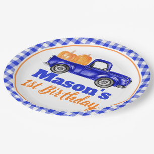Pumpkins Truck Pumpkin Patch - Blue Truck Paper Plate