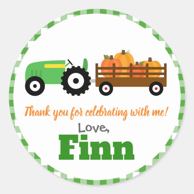 Pumpkins Truck Pumpkin Patch - Green Tractor Round Classic Round Sticker (Front)
