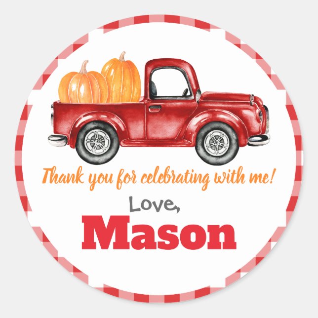 Pumpkins Truck Pumpkin Patch - Red Truck Round Classic Round Sticker (Front)