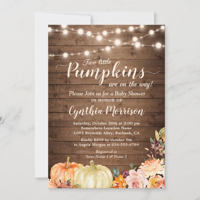 Pumpkins Twin Baby Rustic Shower String Lights Invitation (Front)