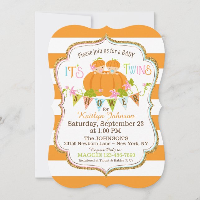Pumpkins Twins Fall Baby Shower Invitations (Front)