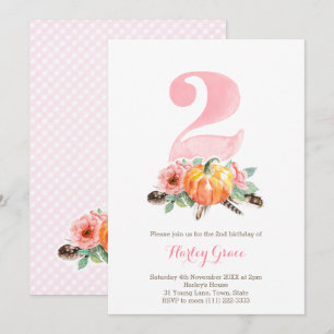 Pumpkins Vintage Roses Girl 2nd Birthday Party Invitation