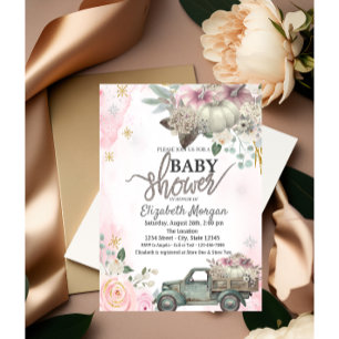  Pumpkins Vintage Truck Flowers Baby Shower Invitation
