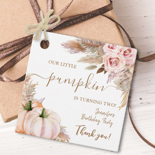 Pumpkins Watercolor Boho Girls Fall 2nd Birthday Favour Tags