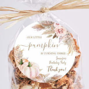 Pumpkins Watercolor Boho Girls Fall 3rd Birthday Classic Round Sticker