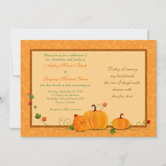 Pumpkins Wedding Invitation for Fall Wedding (Front)