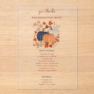 Pumpkins Wildflowers Thanksgiving Dinner Menu Acrylic Invitations