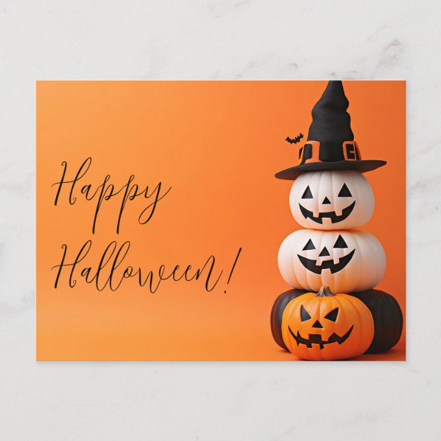 Pumpkins with a Witch Hat Halloween Greeting Card (Front)