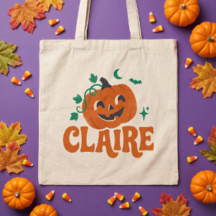 Pumpkoo Cute Retro Halloween Name Tote Bag