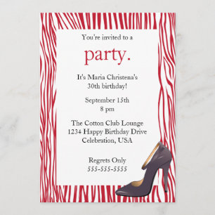 Pumps and Zebra Ladies Night Out Invitation (Red)