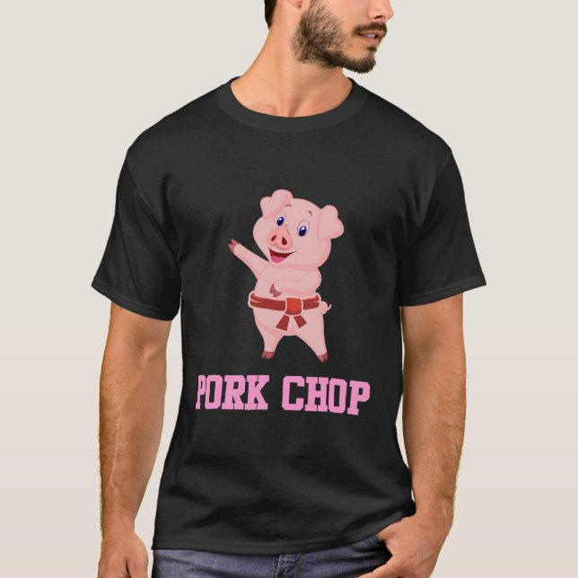 Pun Pig Pork Chop Karate Piggy Piglet T-Shirt (Front)