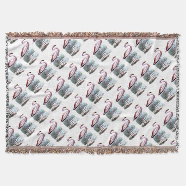 Puna Flamingo Vintage Illustration Throw Blanket (Front)