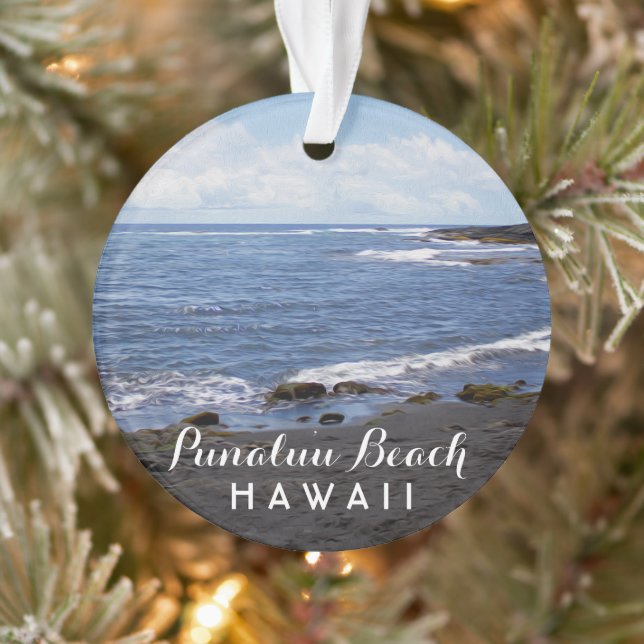 Punalu'u Beach Hawaii 2 Photo + Trip Year Ornament (Tree)