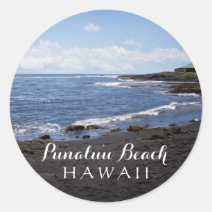 Punalu'u Black Sand Beach Hawaii Digital Oil Paint Classic Round Sticker