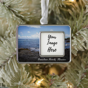 Punalu'u Black Sand Beach Hawaii Silver Plated Framed Ornament