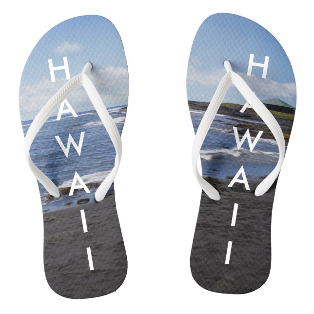 Punalu'u Black Sand Beach Hawaii w/ Text Flip Flops (Footbed)
