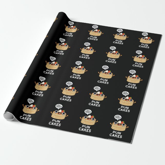 Puncakes Funny Pancake Pun Dark BG Wrapping Paper (Unrolled)