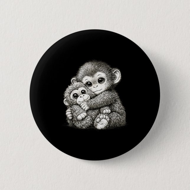 Punch a monkey with teddy bear cuddling meme 6 cm round badge (Front)