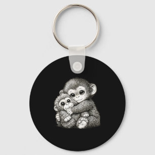 Punch a monkey with teddy bear cuddling meme key ring