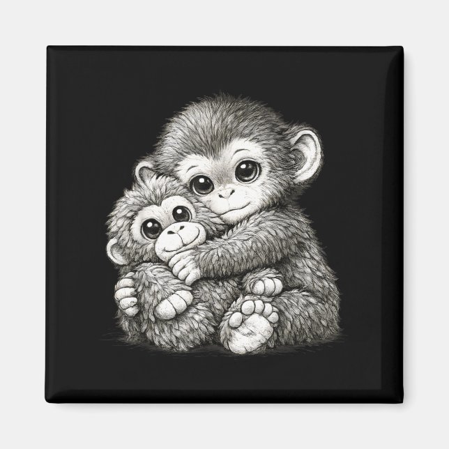 Punch a monkey with teddy bear cuddling meme magnet (Front)