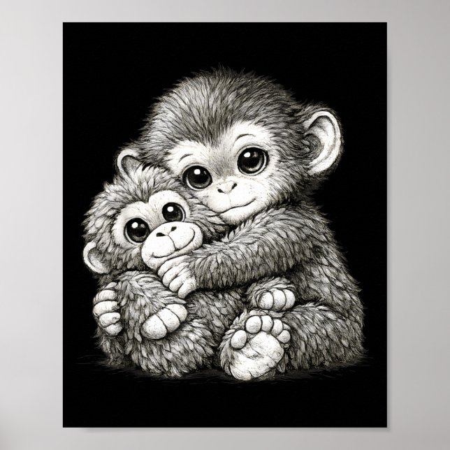 Punch a monkey with teddy bear cuddling meme poster (Front)