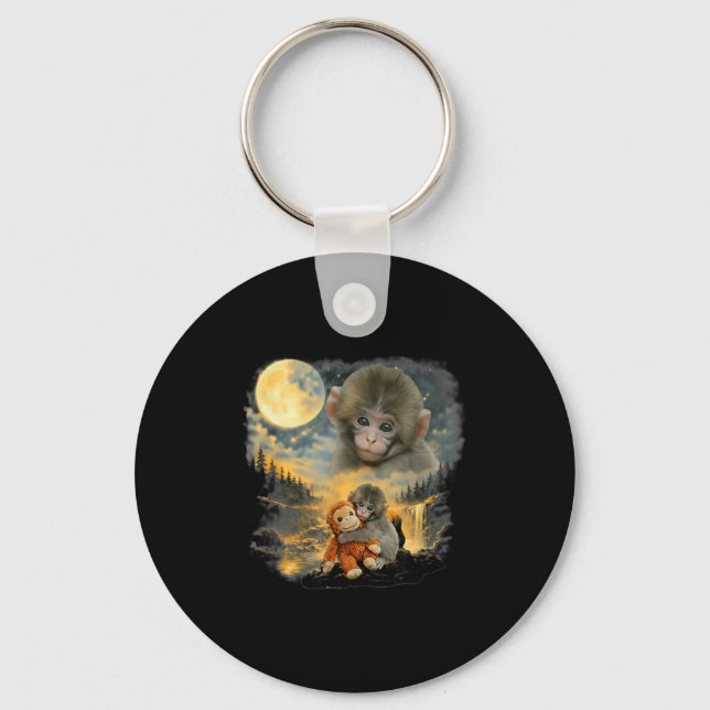 Punch baby monkey japanese macaque monkey lovers key ring (Front)