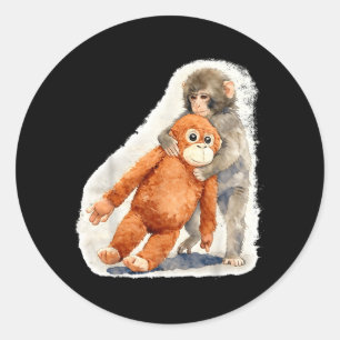 Punch Cute Baby Monkey Orangutan Stuffed Toy Classic Round Sticker