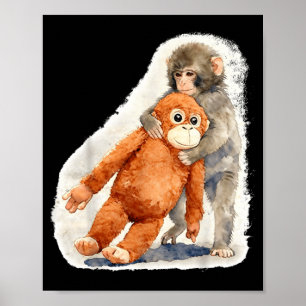 Punch Cute Baby Monkey Orangutan Stuffed Toy Poster