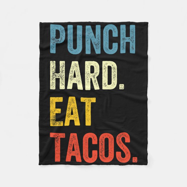 Punch Hard Eat Tacos Funny Workout Saying Boxer  Fleece Blanket (Front)