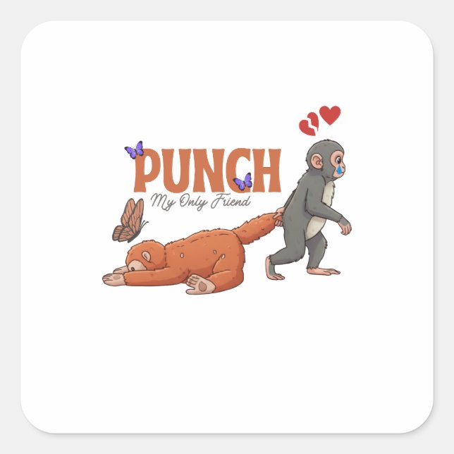 ‏Punch‑kun & Plush Monkey – Kawaii for Kids Square Sticker (Front)